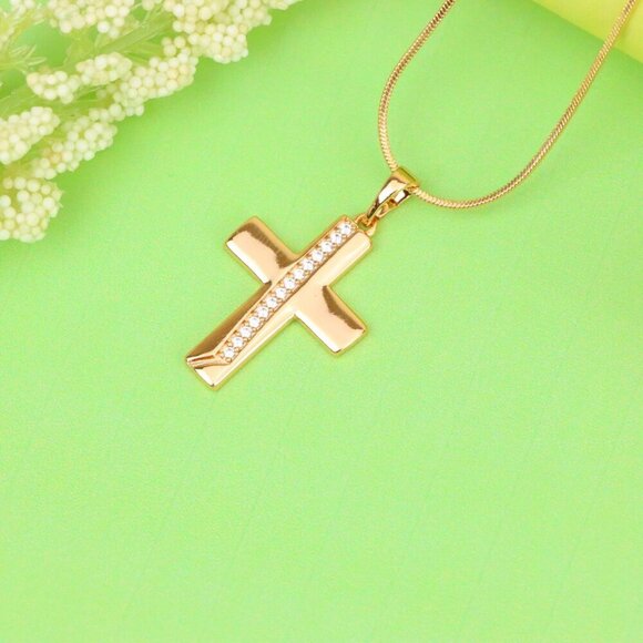 "Rose Gold Cross Pendant with CZ Accents, XPPT1396 - Picture 3 of 13